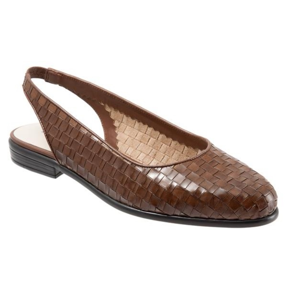 Trotters 10S Brown Woven Slingback Flats Made In Brazil